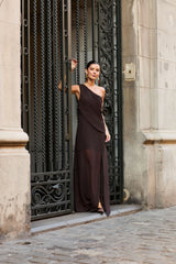 VESTIDO AURORA BANDA CAFE GASA