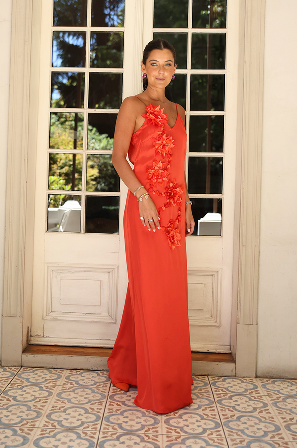 VESTIDO VIVI FLOR NARANJO