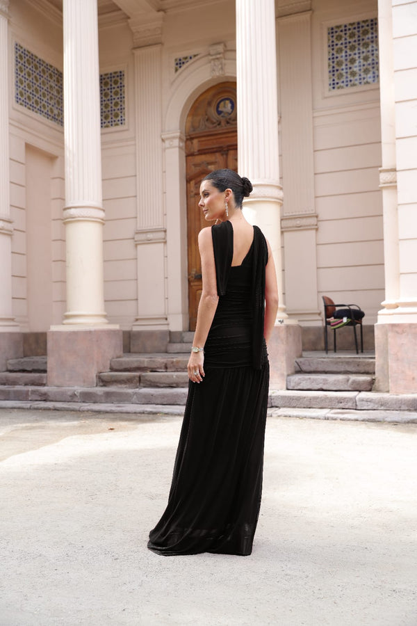 VESTIDO MAITE NEGRO LARGO MALLA